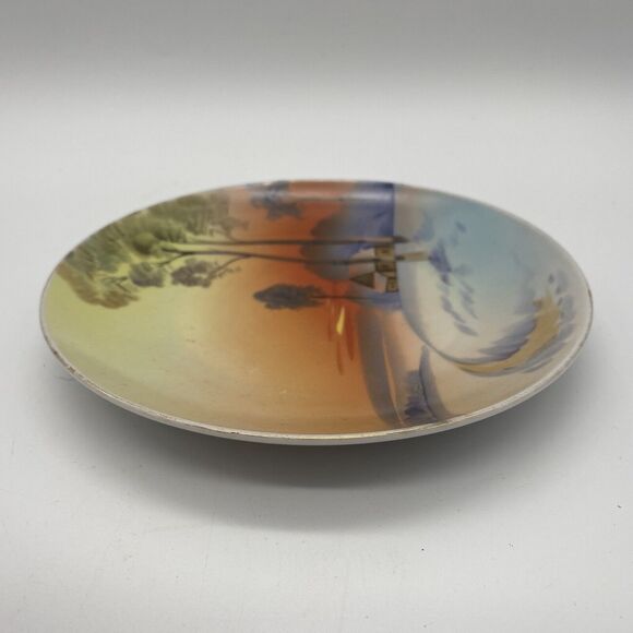 Vintage Nippon Hand Painted Scenic Snow Lake Tree 6.5” Decor Plate - Picture 4 of 7